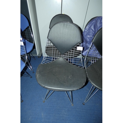 1435 - 2 x Eames style Bikini type chairs with black upholstery and metal frames