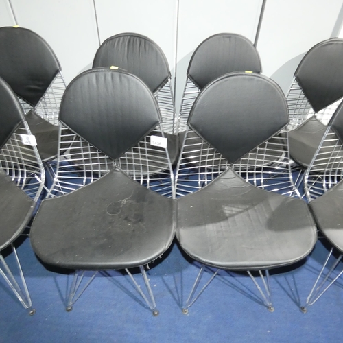 1436 - 4 x Eames style Bikini type chairs with black upholstery and metal frames