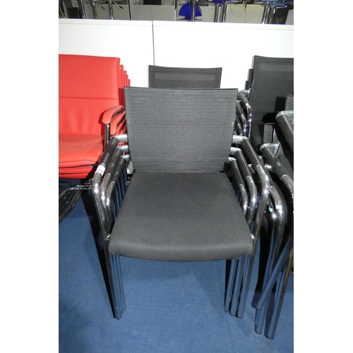 1439 - 6 x black upholstered stacking chairs