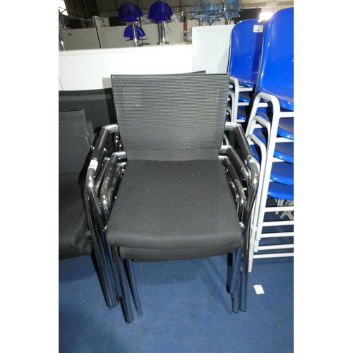 1440 - 8 x black upholstered stacking chairs