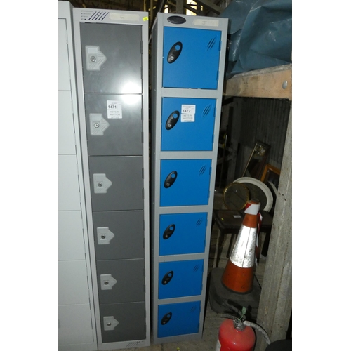 1472 - 1 x grey / blue metal 6 person personnel locker approx 30 x 30 x 178cm high. Please note this locker... 