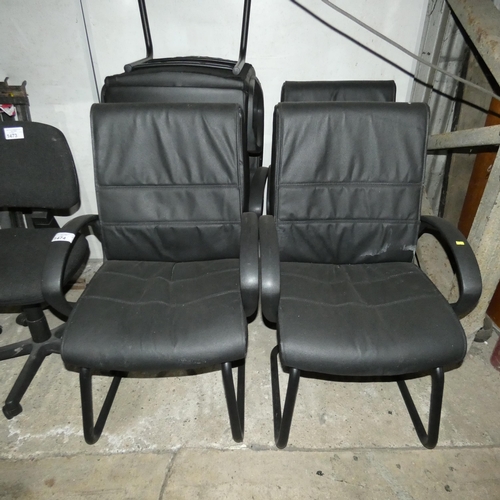 1474 - 5 x black upholstered office cantilever chairs