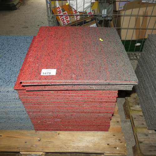 1479 - 1 stack containing approx 70 x red patterned carpet tiles each approx 50 x 50cm and approx 14 x shad... 