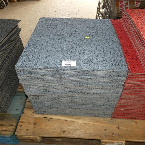 1480 - 1 stack containing approx 70 x blue patterned carpet tiles each approx 50 x 50cm