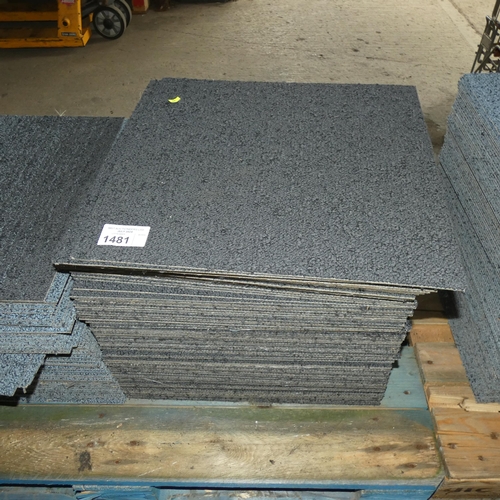 1481 - 1 stack containing approx 70 x dark patterned carpet tiles each approx 50 x 50cm