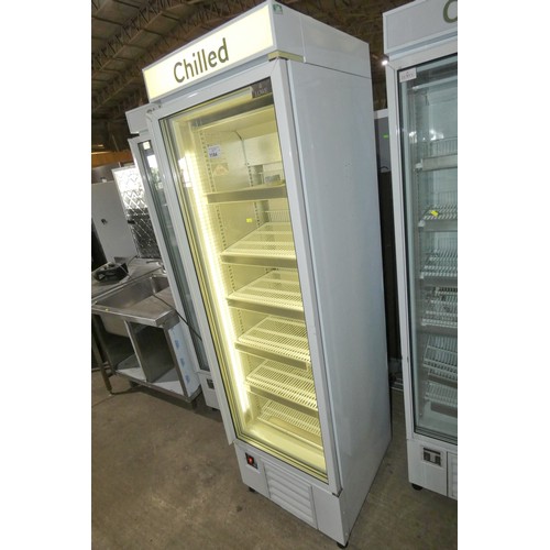 1184 - A commercial single door display fridge by Lowe type G4 - unit requires attention - heats up- trade