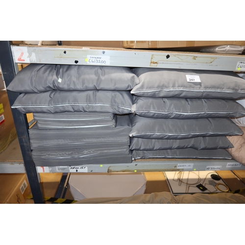 247 - A quantity of various grey cushions suitable for outdoor garden furniture