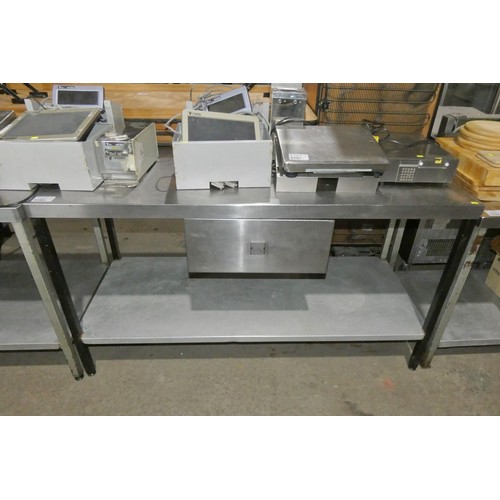 1193 - A commercial stainless steel catering type table with shelf and drawer beneath approx 153x61cm