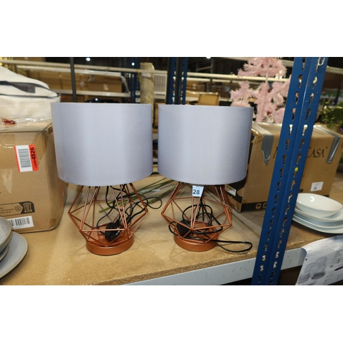 28 - 2 x geometric table lamps with grey shades