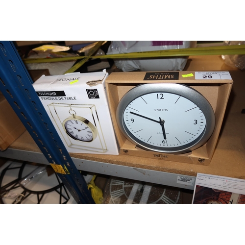 29 - 1 x Smiths wall clock and 1 x Segnale table clock