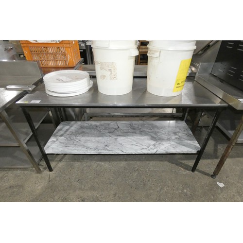 1207 - A commercial stainless steel catering type table with shelf beneath approx 160x61cm