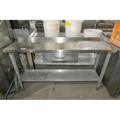 1215 - A commercial stainless steel catering type table with shelf and drawer beneath approx 153x46cm