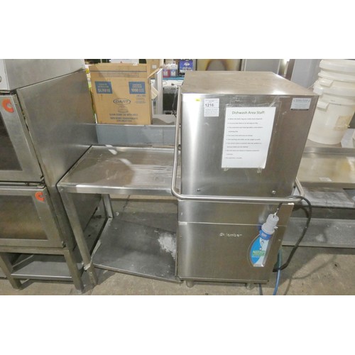 1216 - A commercial stainless steel pass through dishwasher by Lamber type L21-NSP1206 comes with feed tray... 