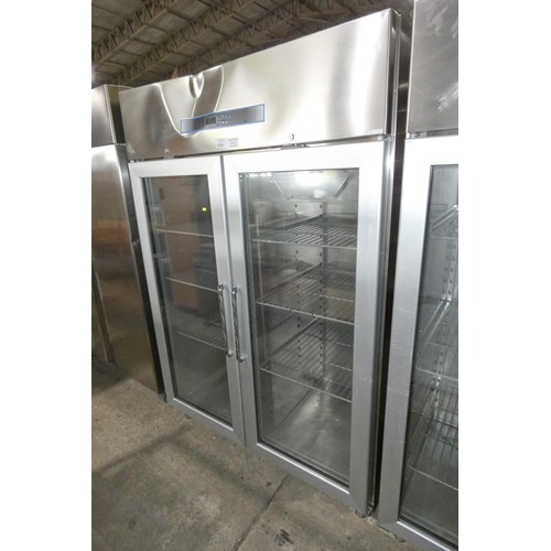 1249 - A commercial stainless steel double door display fridge by Matricola type FPLUS TNV 140, please stud... 