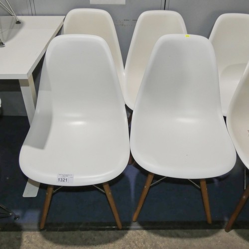 1321 - 4 x designer style white plastic / metal chairs