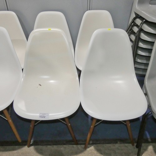 1322 - 4 x designer style white plastic / metal chairs