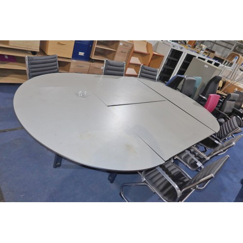 1332 - A four section boardroom table overall approx 160cm w x 265cm L x 75cm high. Please note that the to... 