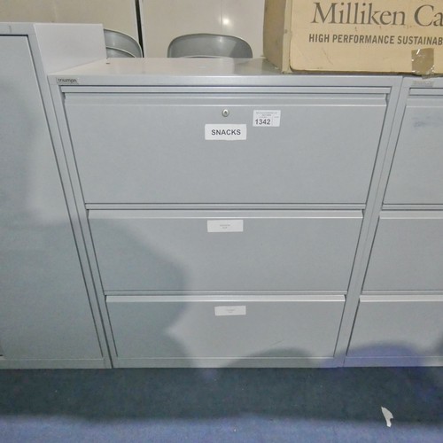 1342 - 1 x Triumph grey metal 3 drawer lateral filing cabinet approx 80 x 47 x 98cm high