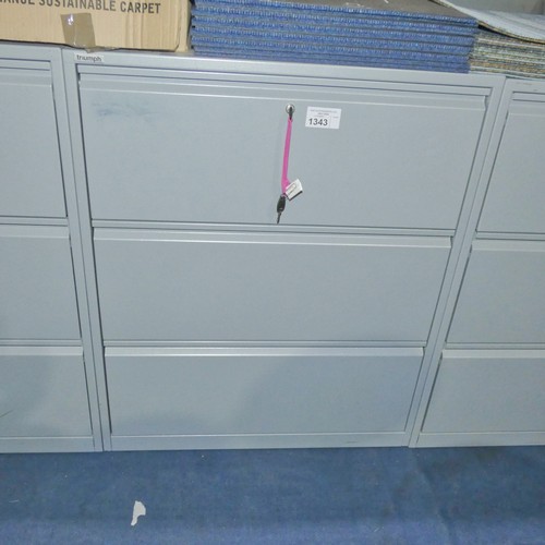 1343 - 1 x Triumph grey metal 3 drawer lateral filing cabinet approx 80 x 47 x 98cm high