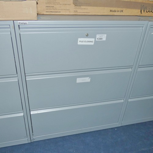 1345 - 1 x Triumph grey metal 3 drawer lateral filing cabinet approx 80 x 47 x 98cm high