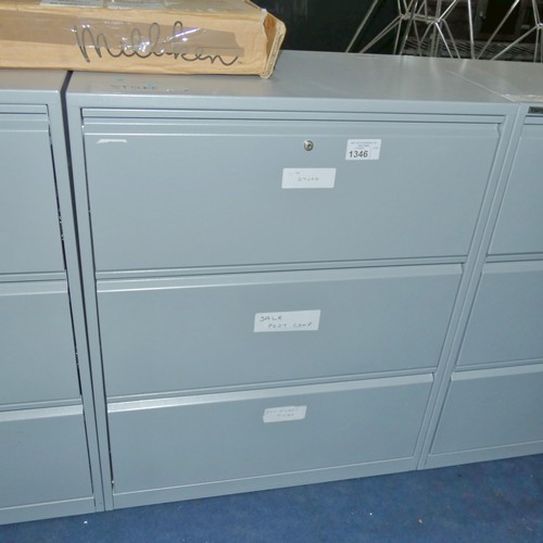 1346 - 1 x Triumph grey metal 3 drawer lateral filing cabinet approx 80 x 47 x 98cm high