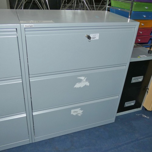 1347 - 1 x Triumph grey metal 3 drawer lateral filing cabinet approx 80 x 47 x 98cm high