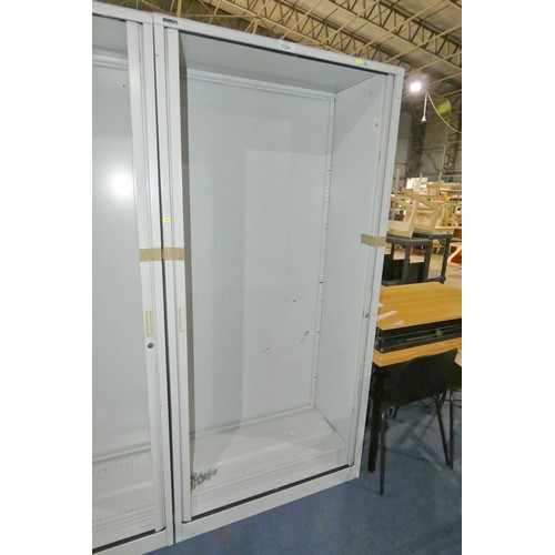 1356 - 1 x Roneo grey metal tambour front cabinet approx 100 x 47 x 208cm high