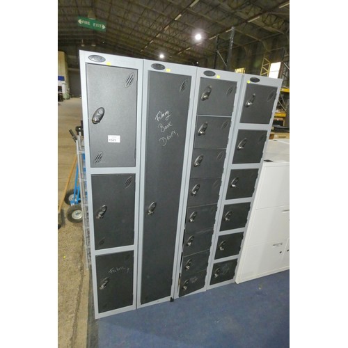 1363 - 4 x Probe grey / black metal personnel lockers each approx 30 x 46 x 178cm high - Lock with padlock ... 