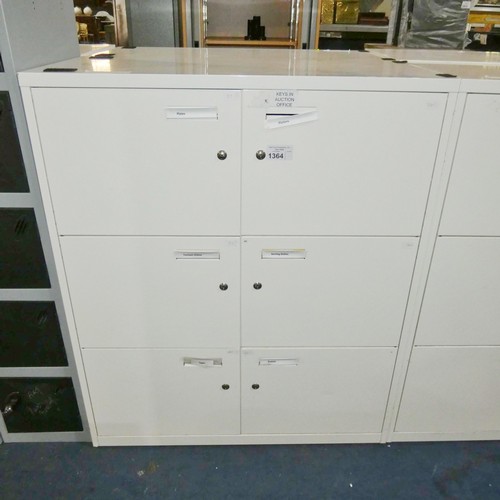 1364 - 1 x white metal 6 door storage cabinet approx 100 x 47 x 120cm high supplied with 6 x keys