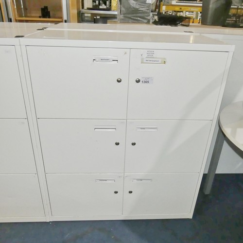 1365 - 1 x white metal 6 door storage cabinet approx 100 x 47 x 120cm high supplied with 6 x keys