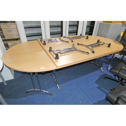 1369 - A six section wood effect meeting room table comprising 4 x rectangular tables with folding legs eac... 