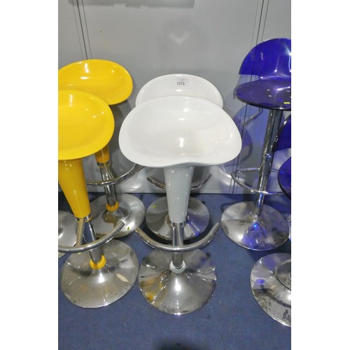 1375 - 2 x height adjustable stools with white plastic seats