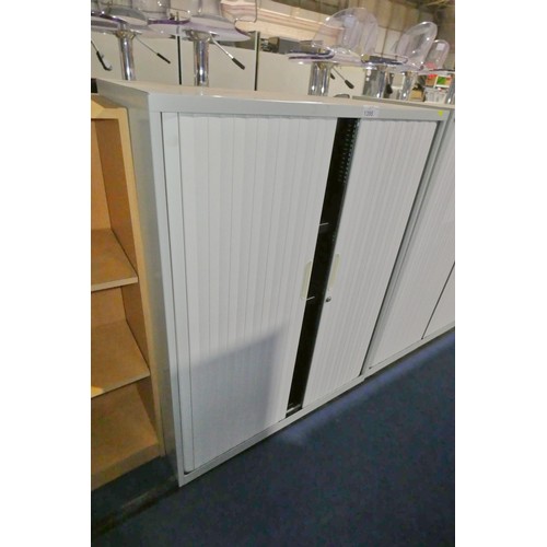 1395 - 1 x light grey metal tambour front storage cabinet approx 100 x 47 x 130cm high