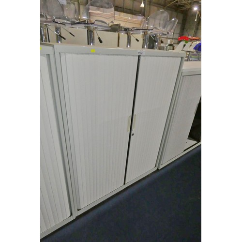 1396 - 1 x light grey metal tambour front storage cabinet approx 100 x 47 x 130cm high