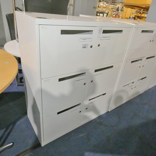 1404 - 1 x white metal 6 door storage cabinet approx 100 x 47 x 120cm high supplied with 6 x keys