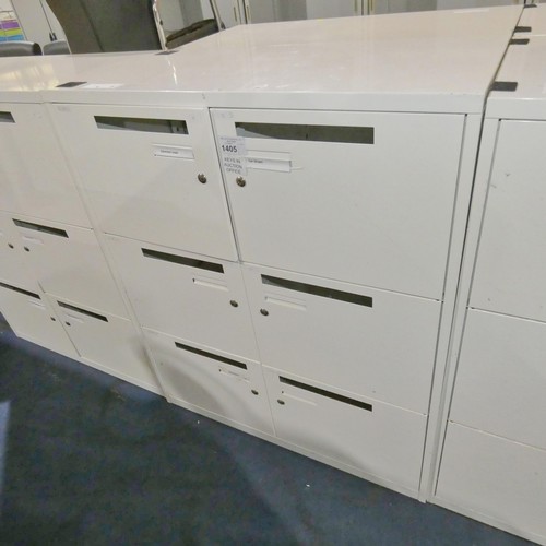 1405 - 1 x white metal 6 door storage cabinet approx 100 x 47 x 120cm high supplied with 4 x keys