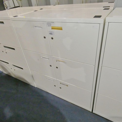 1406 - 1 x white metal 6 door storage cabinet approx 100 x 47 x 120cm high supplied with 6 x keys