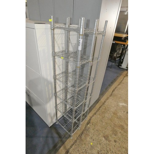 1408 - 2 x small wire shelf units each approx 30 x 17 x 126cm