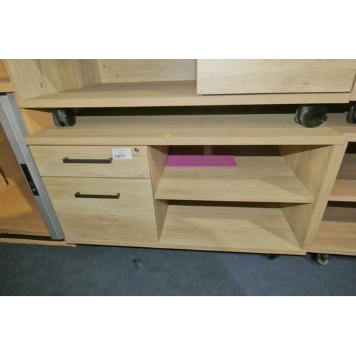 1417 - 1 x low mobile wood effect office storage unit  approx 60cm d x 100cm h x 57cm high