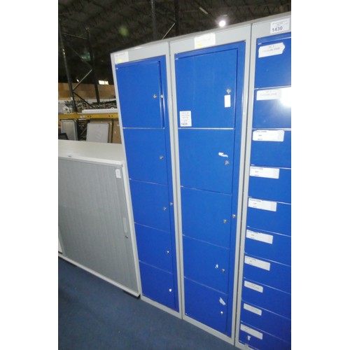 1429 - 2 x blue / grey metal five door personnel lockers each approx 38 x 45 x 197cm (at rear) - each locke... 