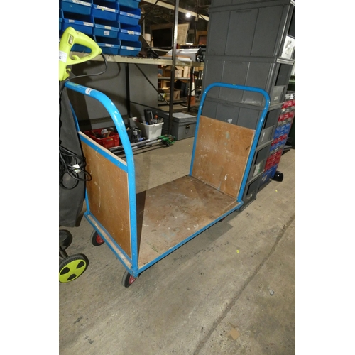 2076 - 1 x blue metal warehouse trolley approx 103 x 60cm