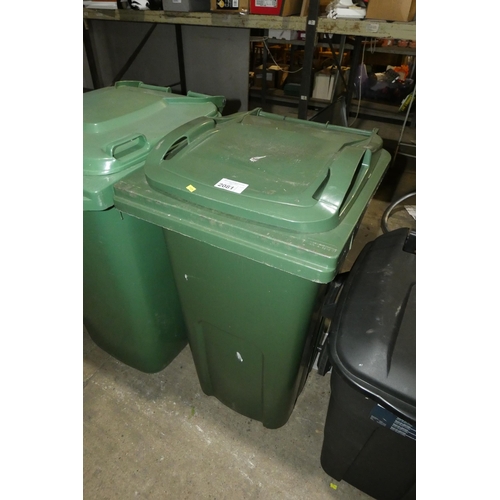 2081 - 1 x green plastic wheelie bin approx 100cm high