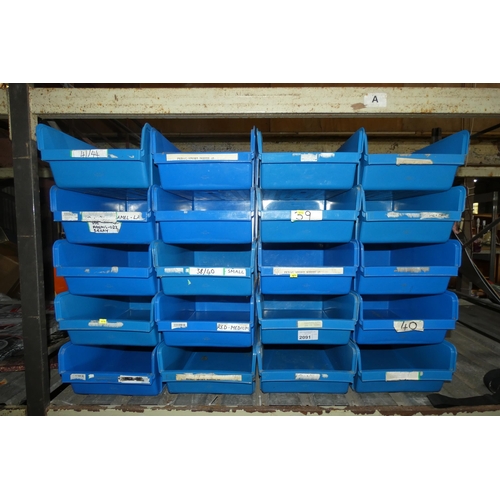 2091 - 20 x VIP blue plastic stacking storage bins each approx 31 x 47 x 18cm high. Contents of 1 shelf