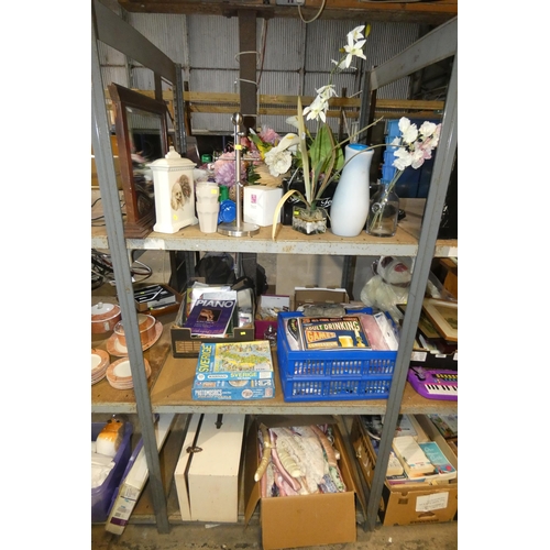 2120 - A quantity of various household items including table lamps 240v, games, clothes hangers, artificial... 