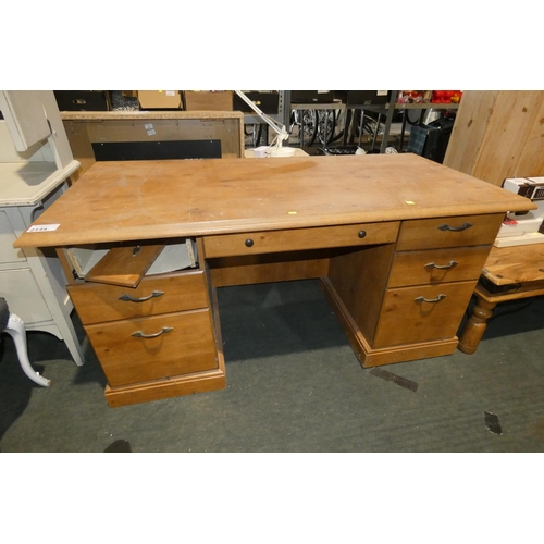 2144 - 1 wood effect twin pedestal desk approx 150 x 75cm. Please note that one drawer front requires atten... 