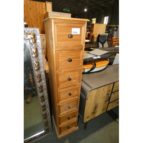 2168 - 1 x Pine tall / narrow chest of 7 drawers approx 28 x 30 x 125cm high