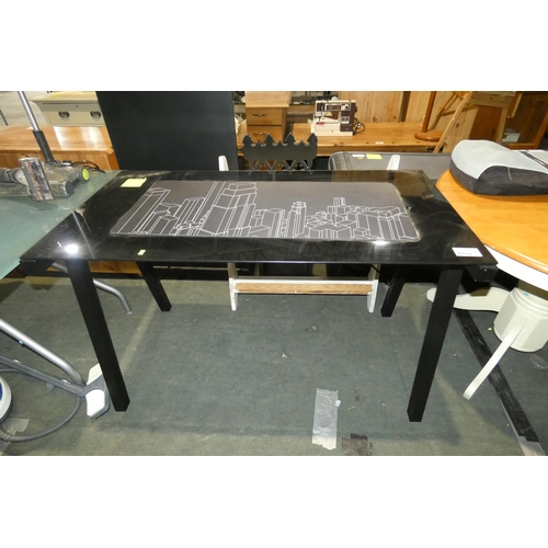 2182 - 1 x rectangular home computer type table with black glass top approx 125 x 65cm and 1 x non slip tab... 