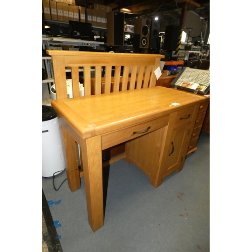 2198 - 1 x Oak single pedestal home desk approx 110 x 50cm and 1 x Oak headboard for a 3ft bed