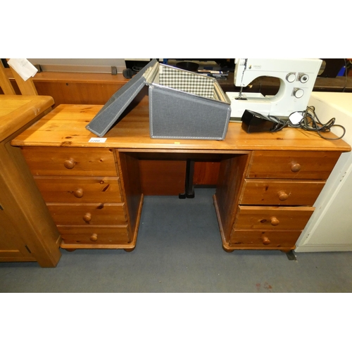 2200 - 1 x Pine twin pedestal home desk approx 140 x 47cm