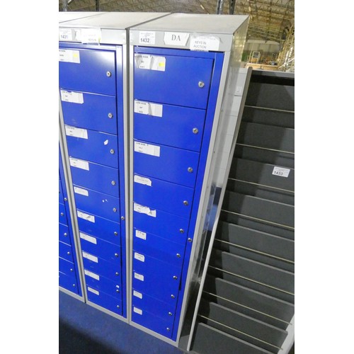 1432 - 1 x blue / grey metal 10 door personnel locker, approx 200cm H (to the rear) x 45 d x 38 cm wide, su... 